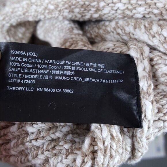 THEORY Sweater Mens XXL Tan Pullover Crew 100% Cotton Chunky Knit MAUNO $325 - Picture 7 of 10